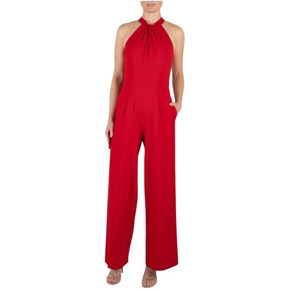 Julia Jordan Halter Sleeveless Jumpsuit Twist Front Wide Leg Womens Size 4 Red - Picture 1 of 11